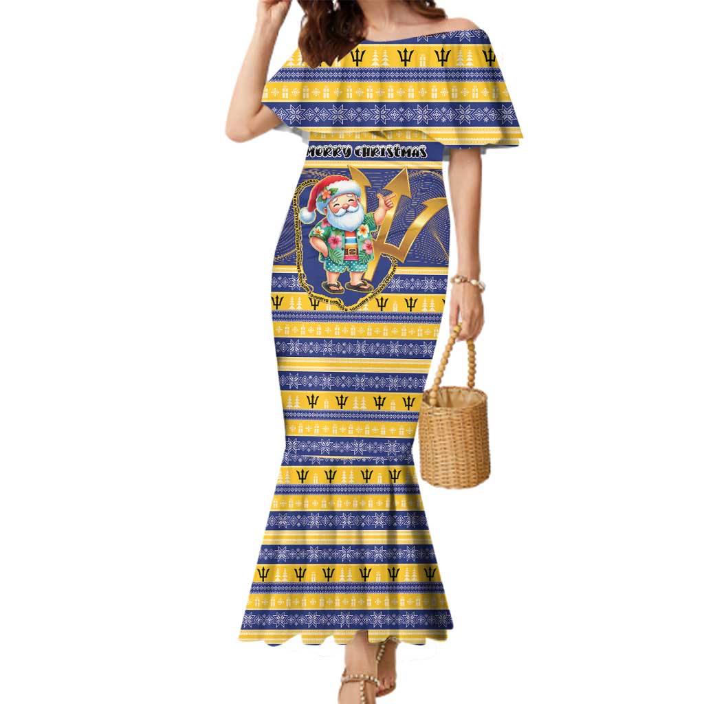 Personalized Barbados Christmas Family Matching Mermaid Dress and Hawaiian Shirt Bajan Map Santa Trident - Wonder Print Shop