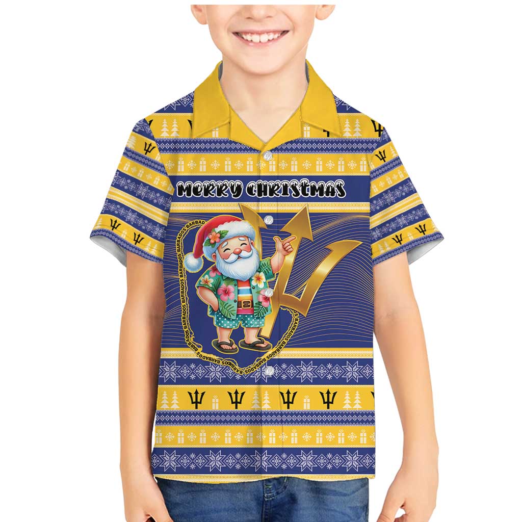 Personalized Barbados Christmas Family Matching Mermaid Dress and Hawaiian Shirt Bajan Map Santa Trident - Wonder Print Shop