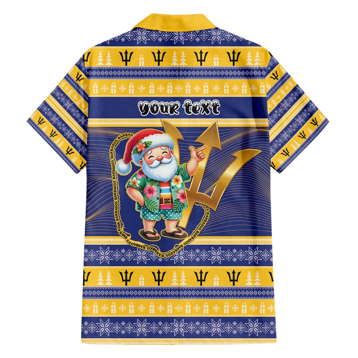 Personalized Barbados Christmas Family Matching Off The Shoulder Long Sleeve Dress and Hawaiian Shirt Bajan Map Santa Trident - Wonder Print Shop