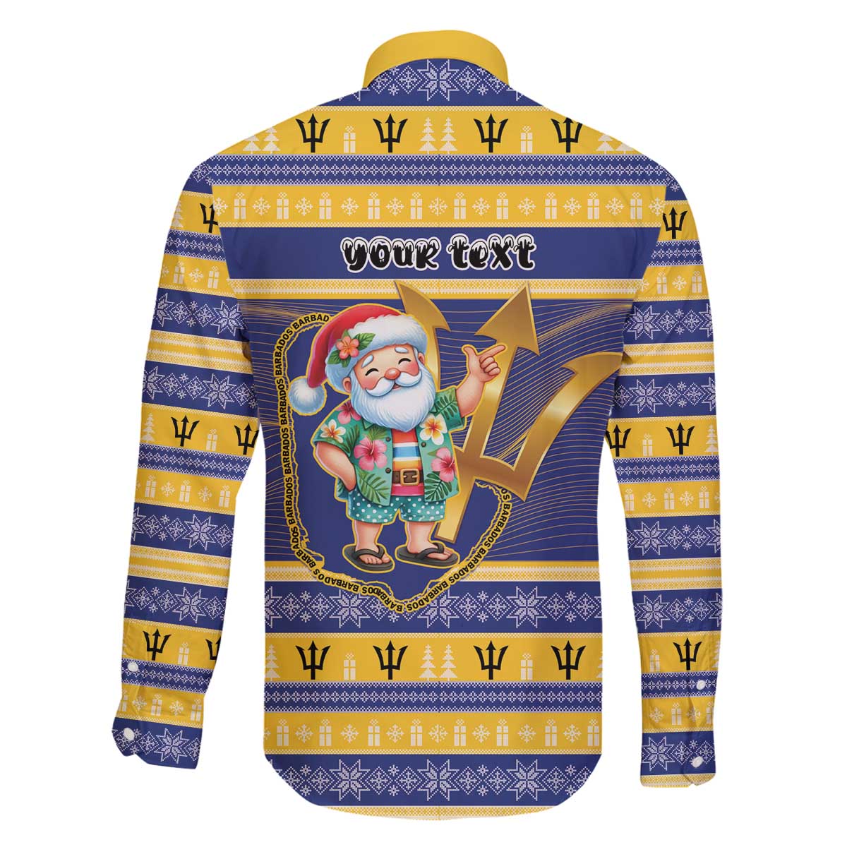 Personalized Barbados Christmas Family Matching Off The Shoulder Long Sleeve Dress and Hawaiian Shirt Bajan Map Santa Trident - Wonder Print Shop