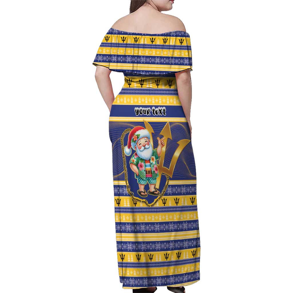 Personalized Barbados Christmas Family Matching Off Shoulder Maxi Dress and Hawaiian Shirt Bajan Map Santa Trident - Wonder Print Shop