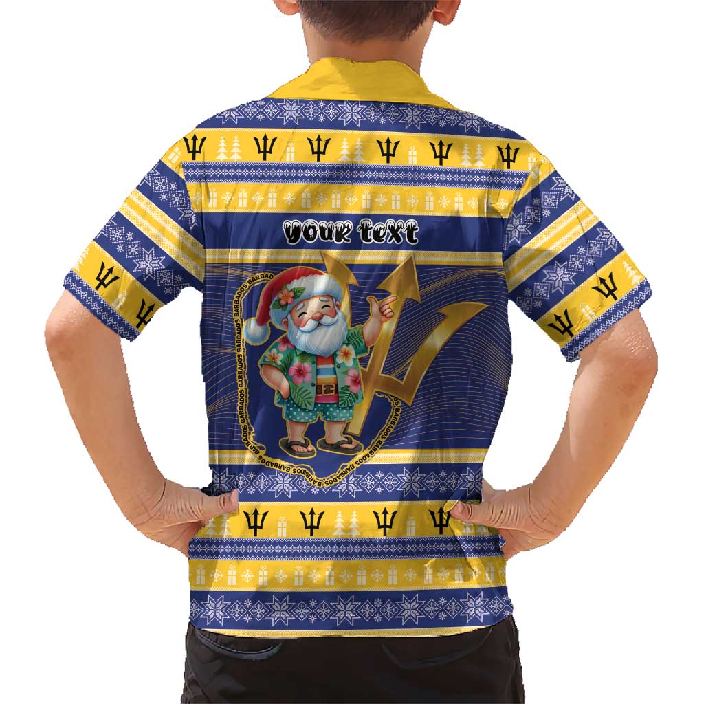 Personalized Barbados Christmas Family Matching Puletasi and Hawaiian Shirt Bajan Map Santa Trident - Wonder Print Shop
