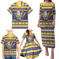 Personalized Barbados Christmas Family Matching Puletasi and Hawaiian Shirt Bajan Map Santa Trident - Wonder Print Shop