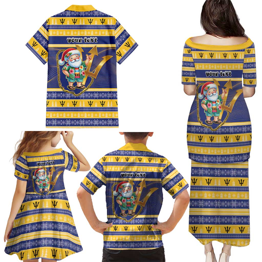 Personalized Barbados Christmas Family Matching Puletasi and Hawaiian Shirt Bajan Map Santa Trident - Wonder Print Shop