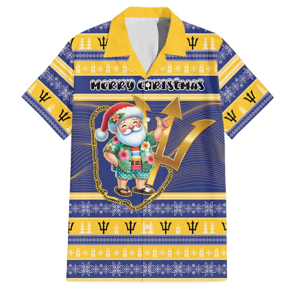 Personalized Barbados Christmas Family Matching Puletasi and Hawaiian Shirt Bajan Map Santa Trident - Wonder Print Shop