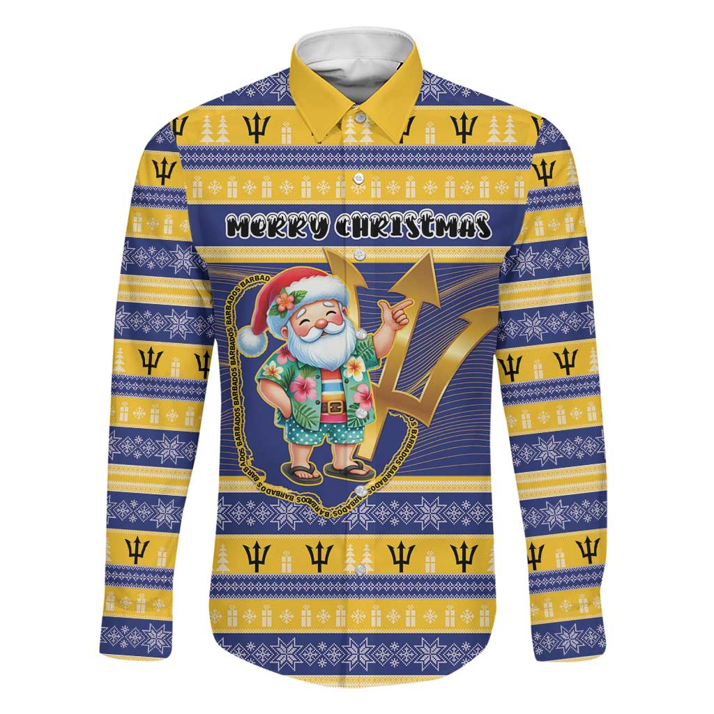 Personalized Barbados Christmas Family Matching Puletasi and Hawaiian Shirt Bajan Map Santa Trident - Wonder Print Shop