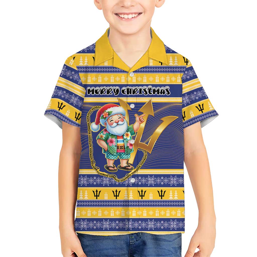 Personalized Barbados Christmas Family Matching Puletasi and Hawaiian Shirt Bajan Map Santa Trident - Wonder Print Shop