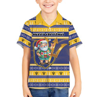 Personalized Barbados Christmas Family Matching Puletasi and Hawaiian Shirt Bajan Map Santa Trident - Wonder Print Shop