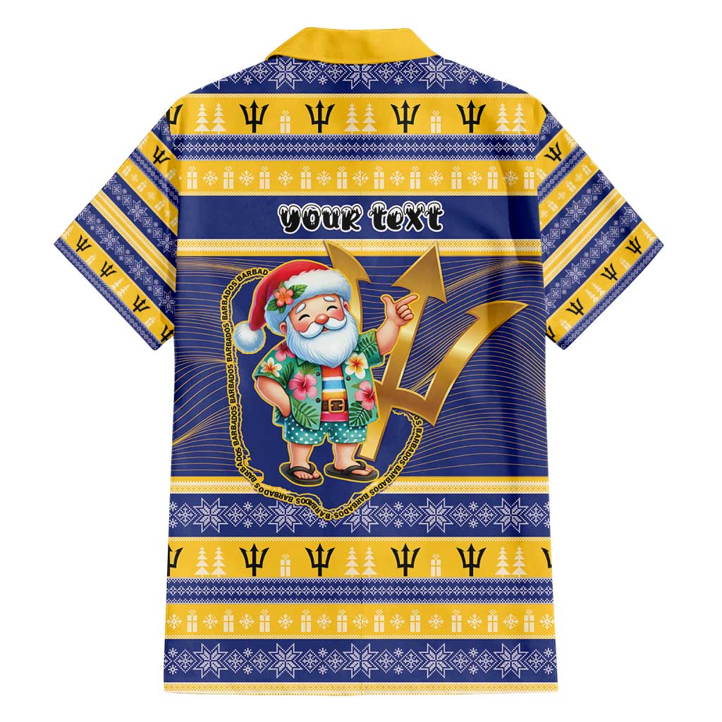 Personalized Barbados Christmas Family Matching Short Sleeve Bodycon Dress and Hawaiian Shirt Bajan Map Santa Trident - Wonder Print Shop