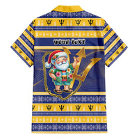 Personalized Barbados Christmas Family Matching Short Sleeve Bodycon Dress and Hawaiian Shirt Bajan Map Santa Trident - Wonder Print Shop