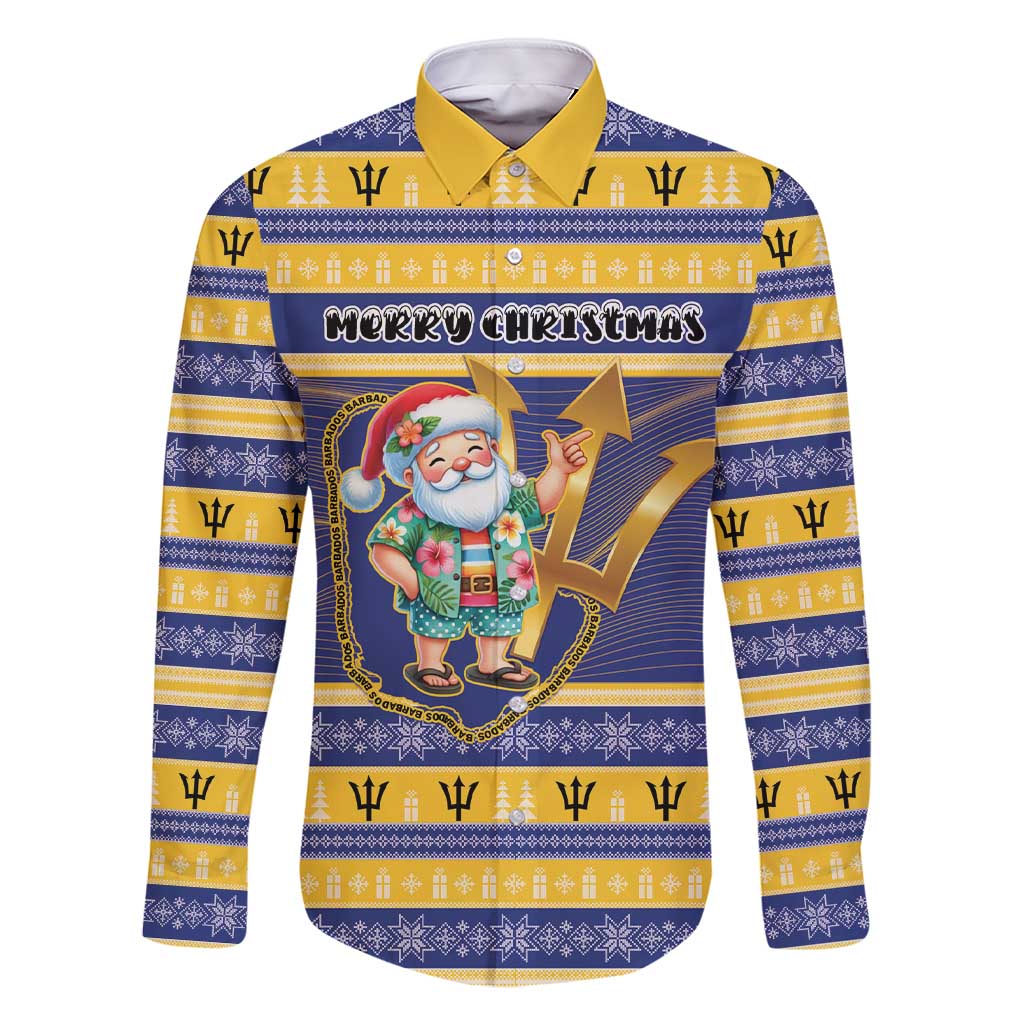 Personalized Barbados Christmas Family Matching Short Sleeve Bodycon Dress and Hawaiian Shirt Bajan Map Santa Trident - Wonder Print Shop