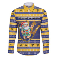 Personalized Barbados Christmas Family Matching Short Sleeve Bodycon Dress and Hawaiian Shirt Bajan Map Santa Trident - Wonder Print Shop