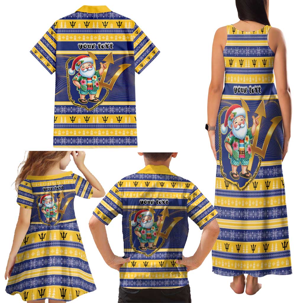Personalized Barbados Christmas Family Matching Tank Maxi Dress and Hawaiian Shirt Bajan Map Santa Trident - Wonder Print Shop