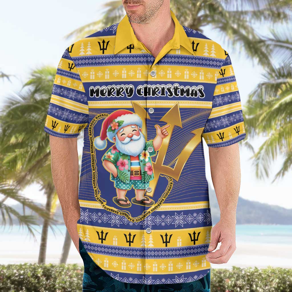 Personalized Barbados Christmas Hawaiian Shirt Bajan Map Santa Trident - Wonder Print Shop