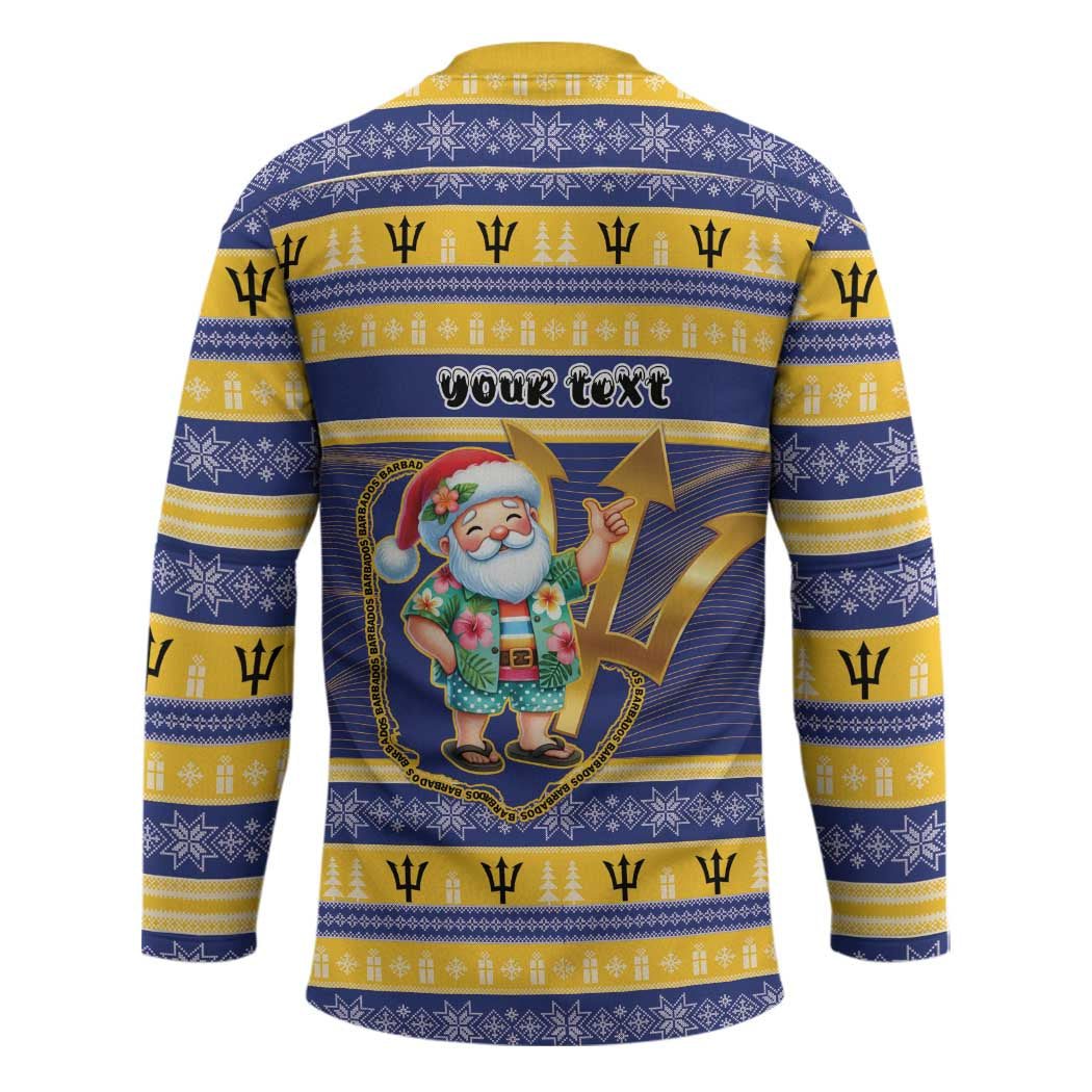 Personalized Barbados Christmas Hockey Jersey Bajan Map Santa Trident - Wonder Print Shop