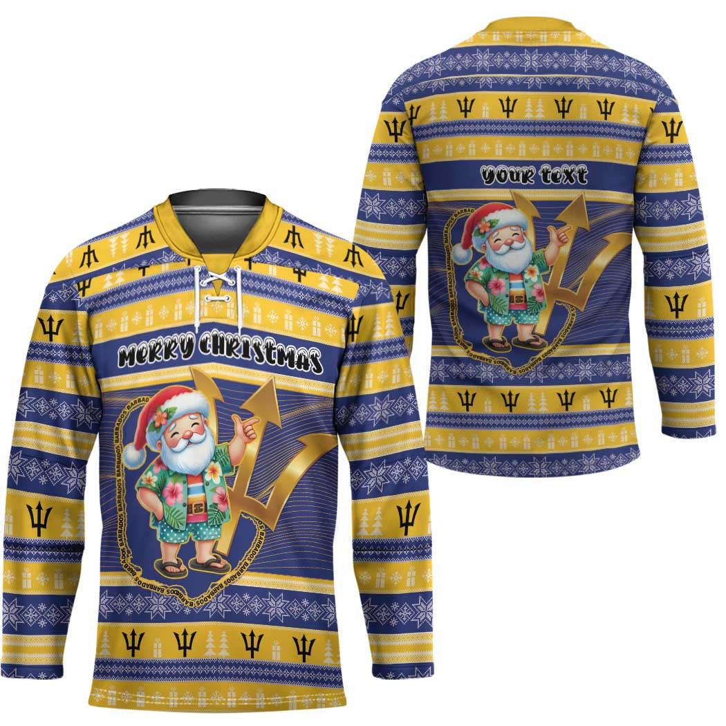 Personalized Barbados Christmas Hockey Jersey Bajan Map Santa Trident - Wonder Print Shop