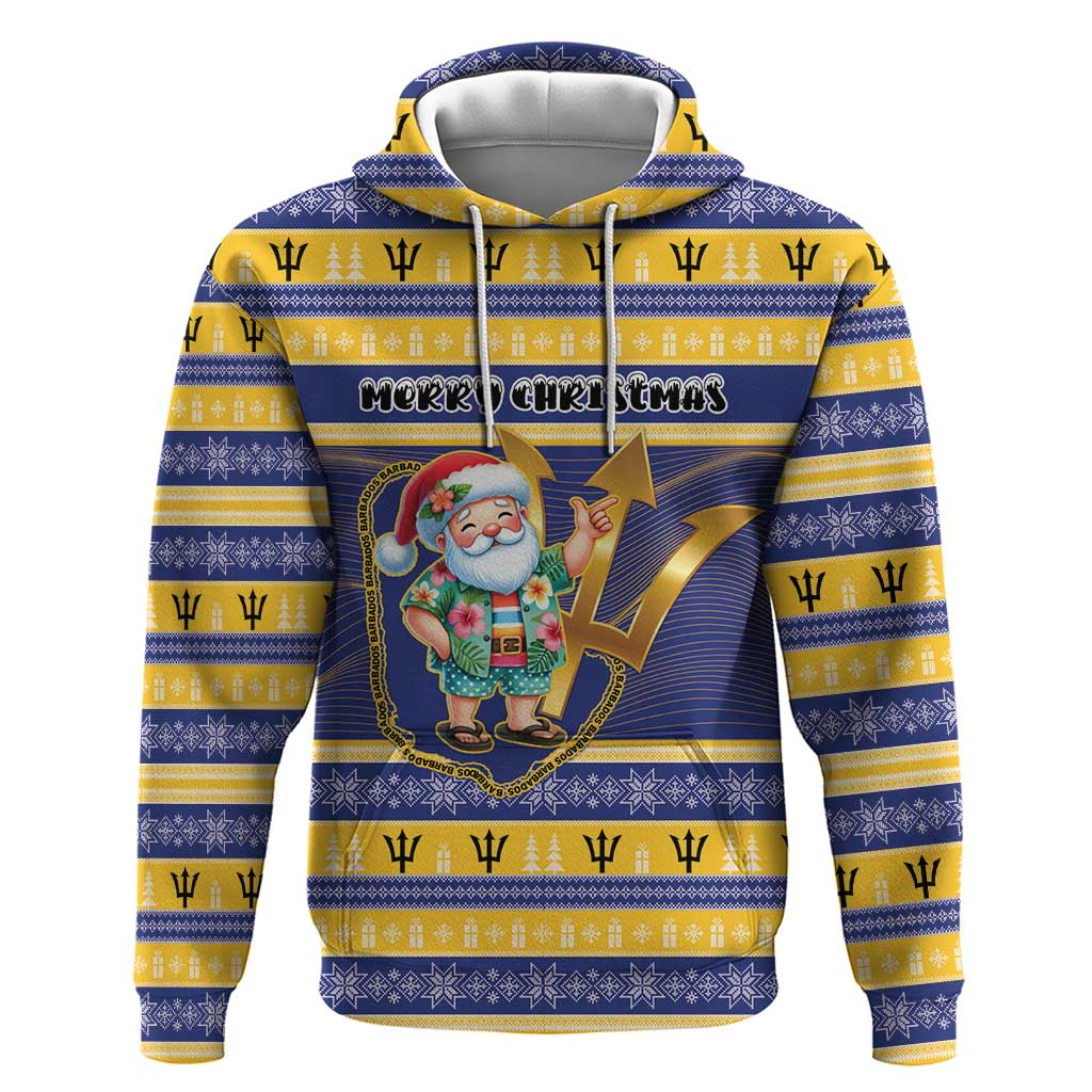 Personalized Barbados Christmas Hoodie Bajan Map Santa Trident - Wonder Print Shop