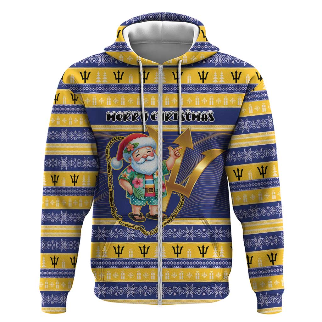Personalized Barbados Christmas Hoodie Bajan Map Santa Trident - Wonder Print Shop