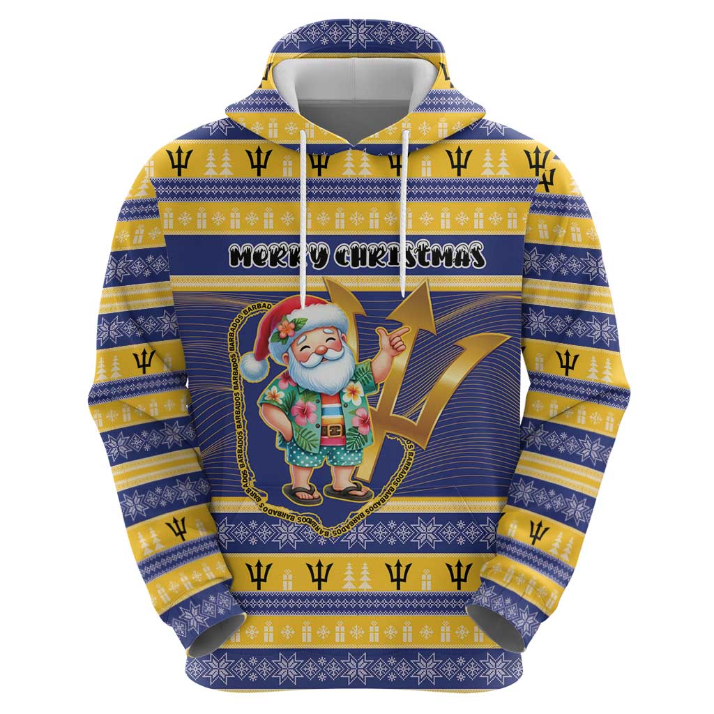 Personalized Barbados Christmas Hoodie Bajan Map Santa Trident - Wonder Print Shop
