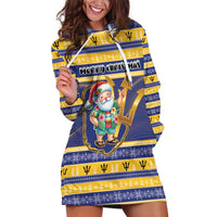 Personalized Barbados Christmas Hoodie Dress Bajan Map Santa Trident - Wonder Print Shop