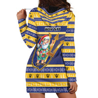 Personalized Barbados Christmas Hoodie Dress Bajan Map Santa Trident - Wonder Print Shop