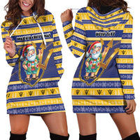 Personalized Barbados Christmas Hoodie Dress Bajan Map Santa Trident - Wonder Print Shop