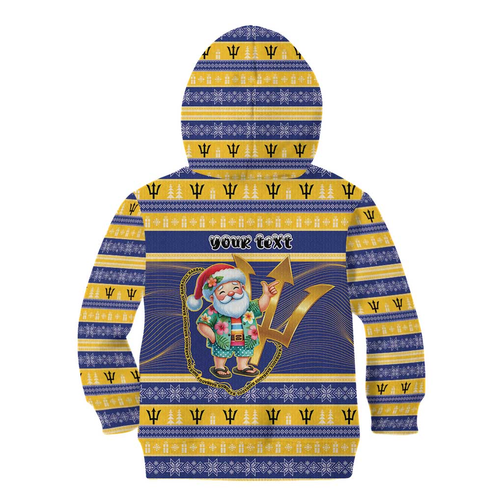 Personalized Barbados Christmas Kid Hoodie Bajan Map Santa Trident - Wonder Print Shop