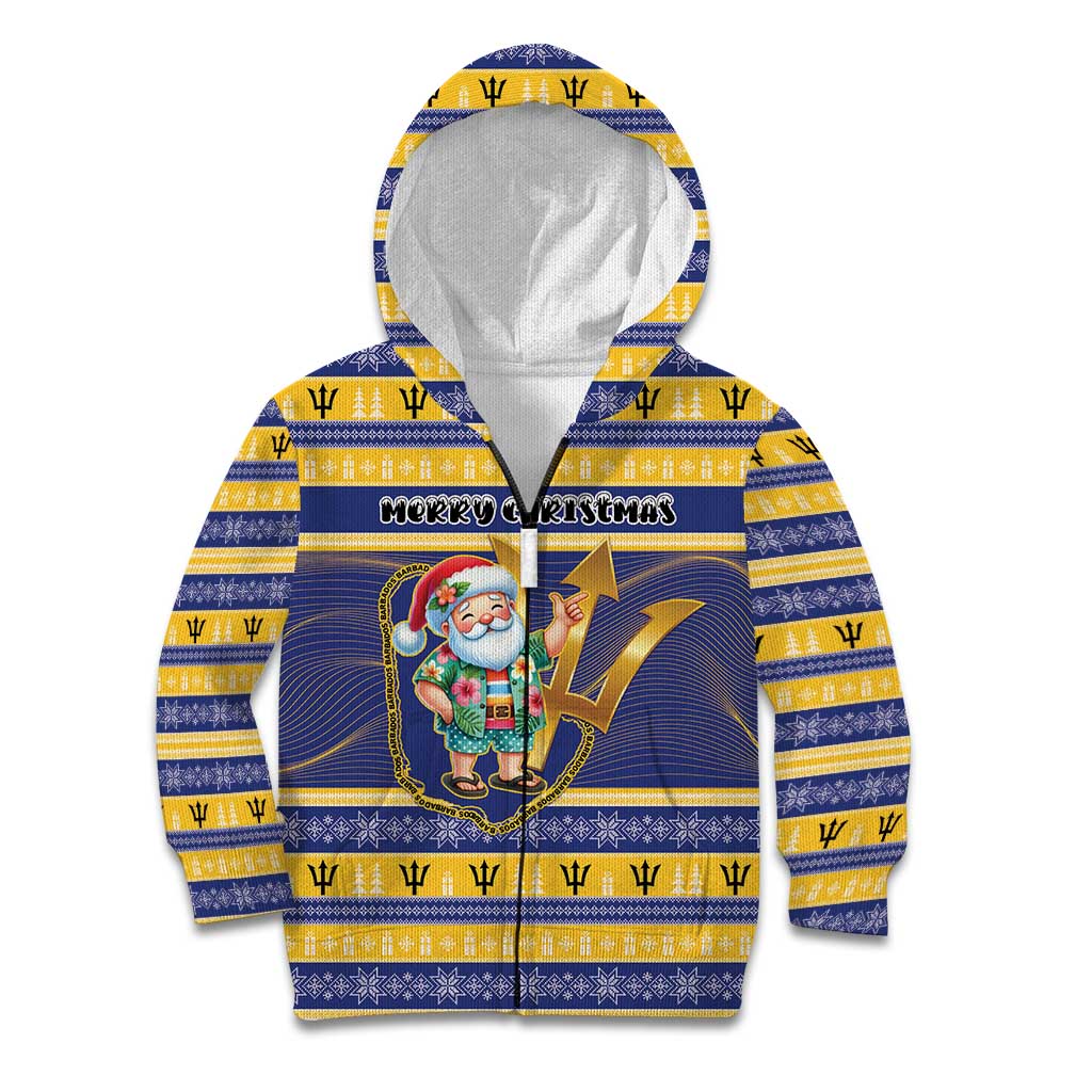Personalized Barbados Christmas Kid Hoodie Bajan Map Santa Trident - Wonder Print Shop