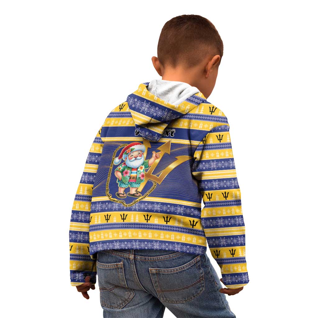 Personalized Barbados Christmas Kid Hoodie Bajan Map Santa Trident - Wonder Print Shop