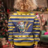 Personalized Barbados Christmas Kid Ugly Christmas Sweater Bajan Map Santa Trident - Wonder Print Shop