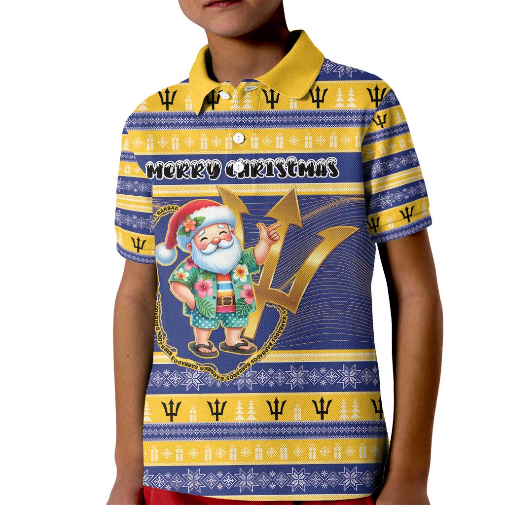 Personalized Barbados Christmas Kid Polo Shirt Bajan Map Santa Trident - Wonder Print Shop