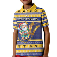 Personalized Barbados Christmas Kid Polo Shirt Bajan Map Santa Trident - Wonder Print Shop