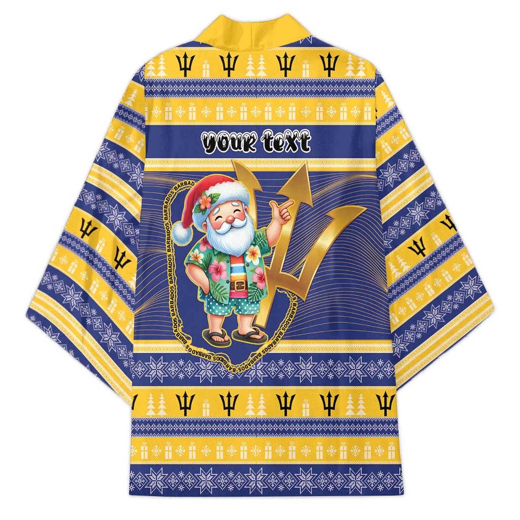 Personalized Barbados Christmas Kimono Bajan Map Santa Trident - Wonder Print Shop