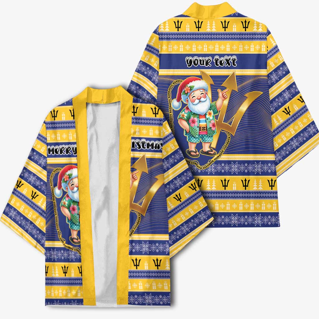 Personalized Barbados Christmas Kimono Bajan Map Santa Trident - Wonder Print Shop