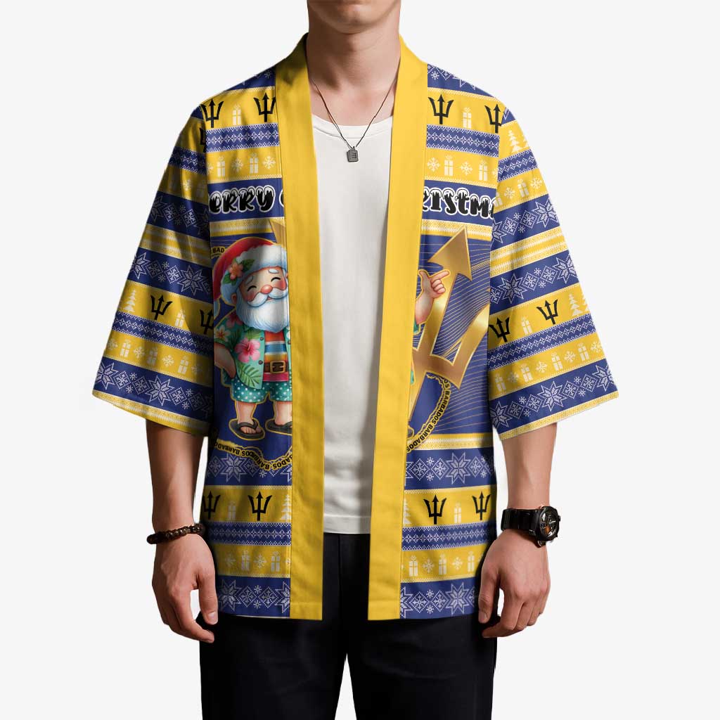 Personalized Barbados Christmas Kimono Bajan Map Santa Trident - Wonder Print Shop
