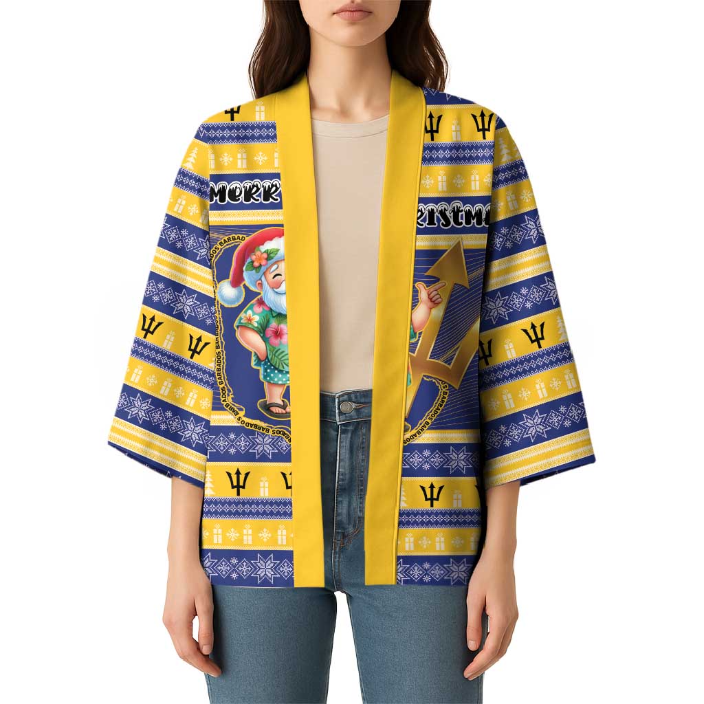 Personalized Barbados Christmas Kimono Bajan Map Santa Trident - Wonder Print Shop