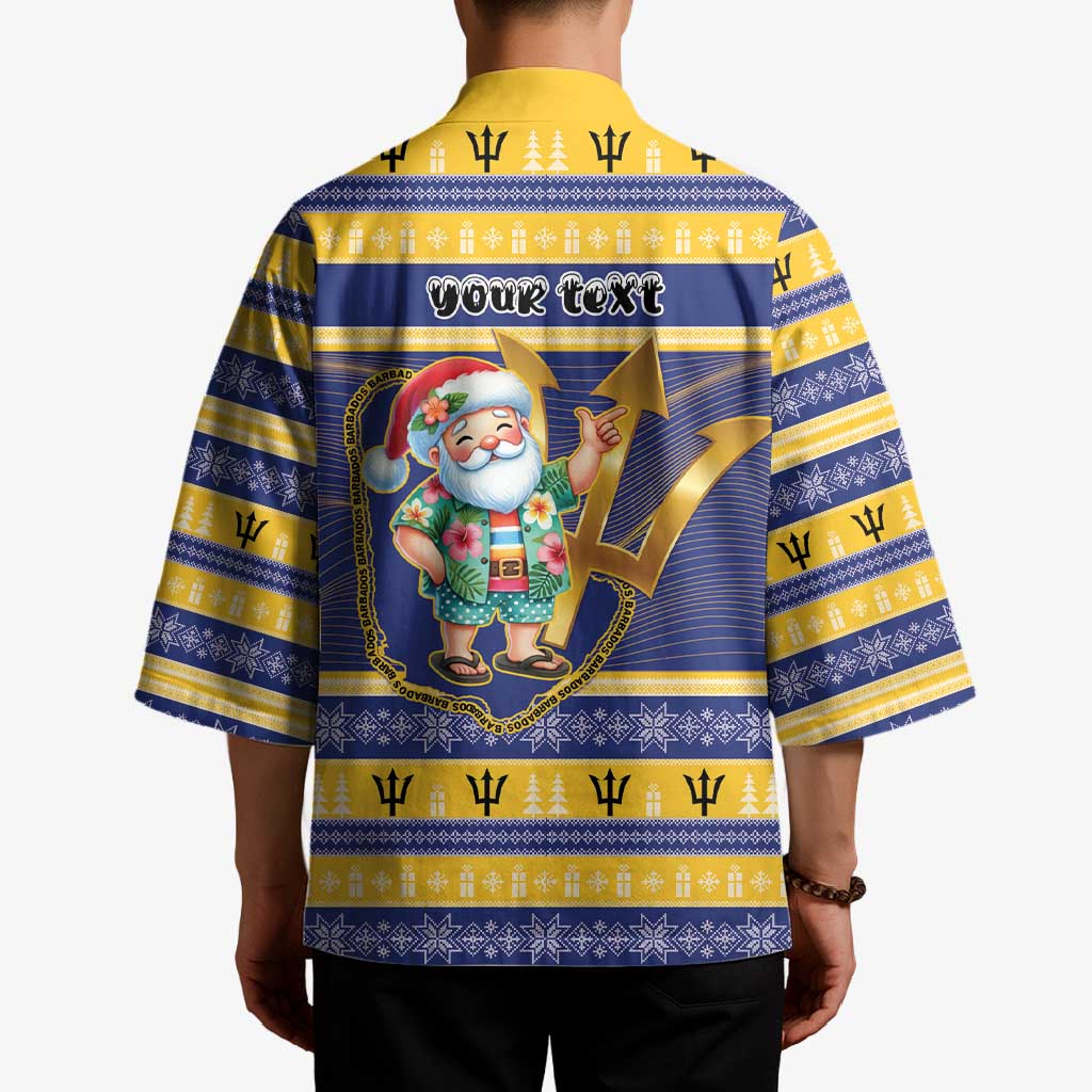 Personalized Barbados Christmas Kimono Bajan Map Santa Trident - Wonder Print Shop