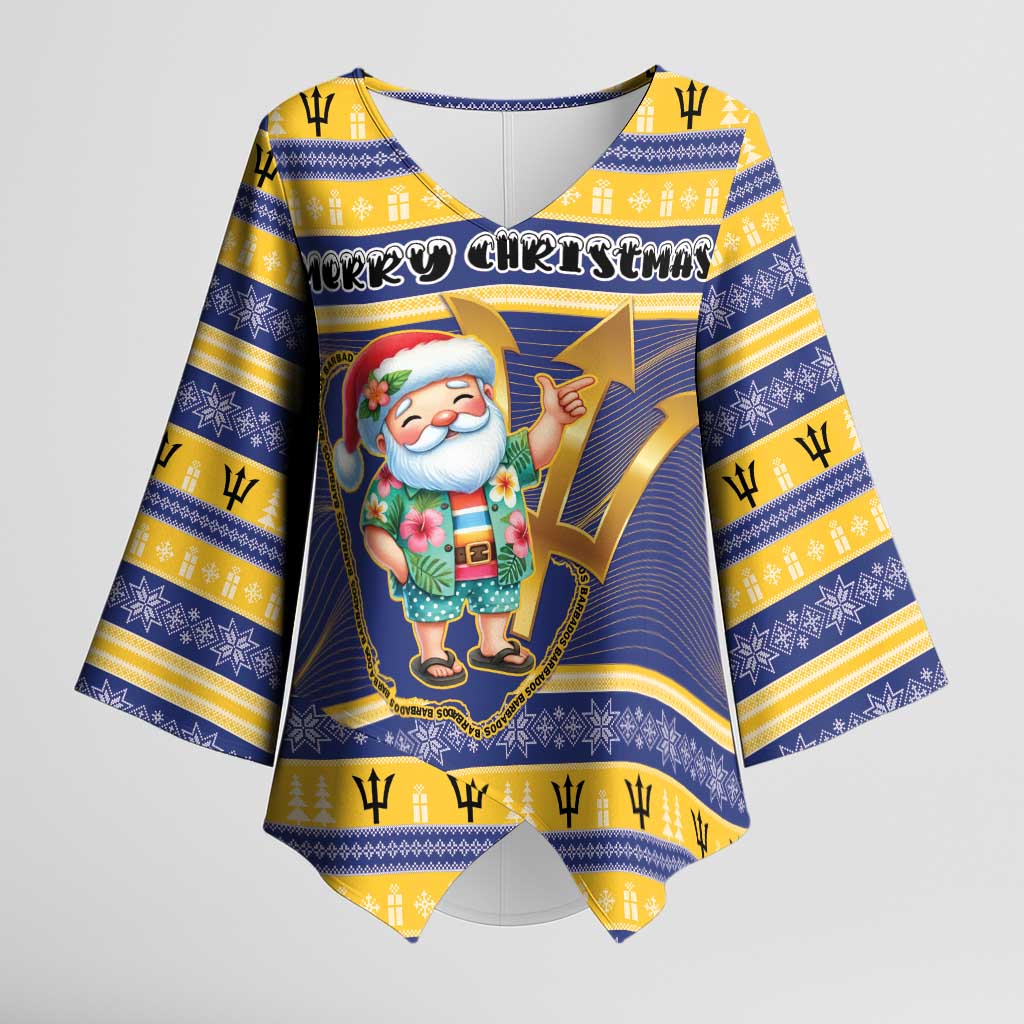 Personalized Barbados Christmas Kimono Sleeve Blouse Bajan Map Santa Trident - Wonder Print Shop