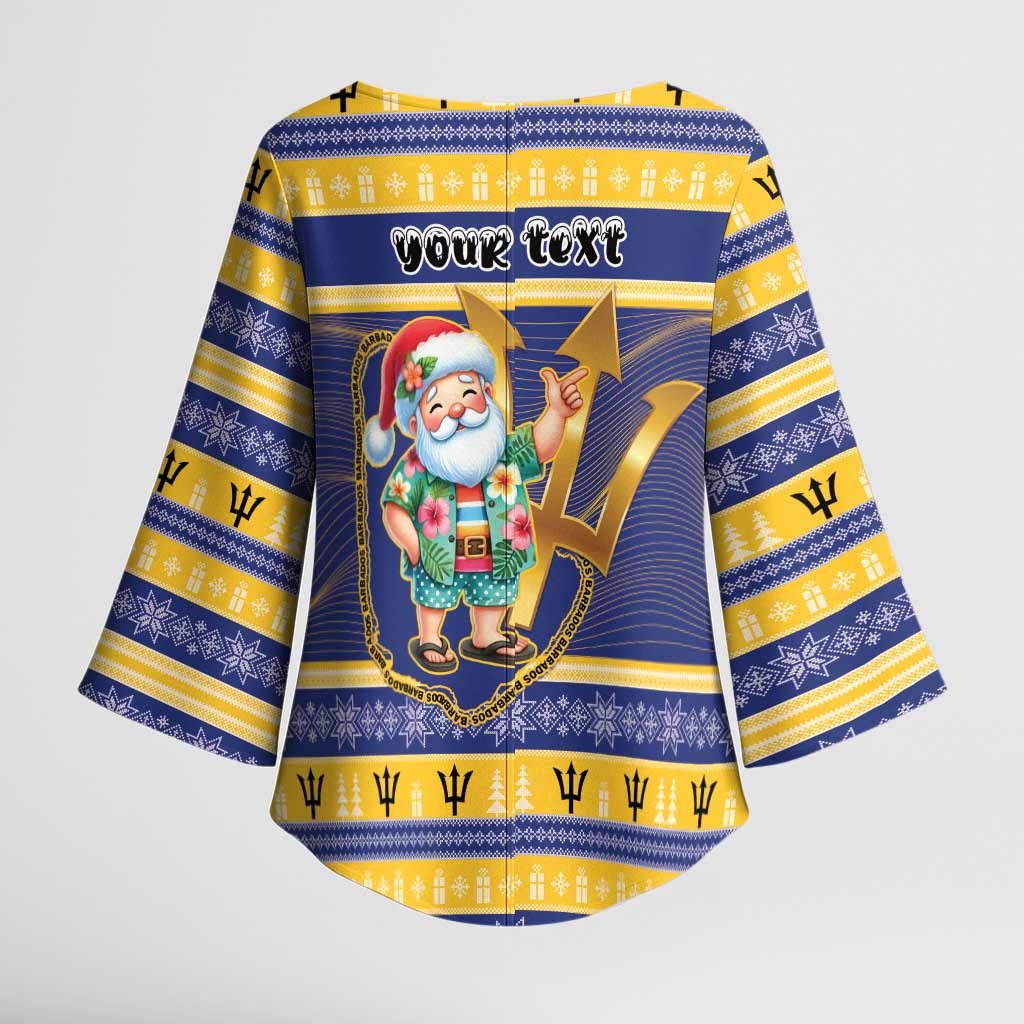 Personalized Barbados Christmas Kimono Sleeve Blouse Bajan Map Santa Trident - Wonder Print Shop