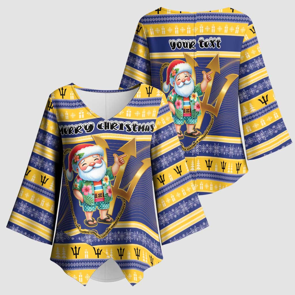 Personalized Barbados Christmas Kimono Sleeve Blouse Bajan Map Santa Trident - Wonder Print Shop