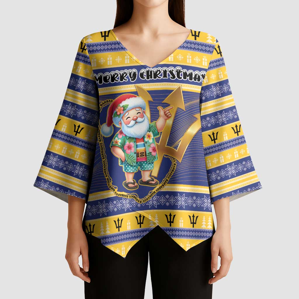 Personalized Barbados Christmas Kimono Sleeve Blouse Bajan Map Santa Trident - Wonder Print Shop