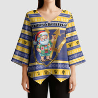 Personalized Barbados Christmas Kimono Sleeve Blouse Bajan Map Santa Trident - Wonder Print Shop