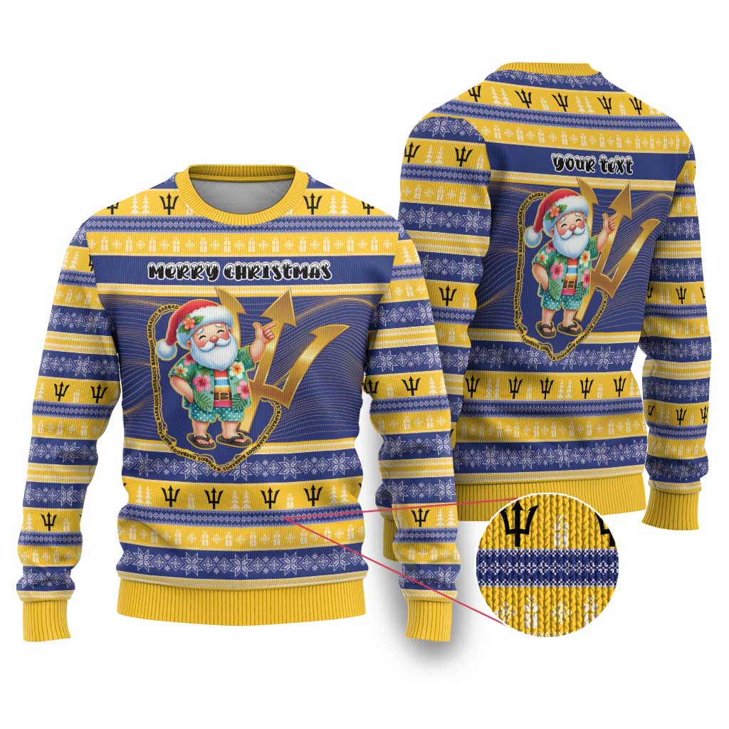 Personalized Barbados Christmas Ugly Christmas Sweater Bajan Map Santa Trident - Wonder Print Shop