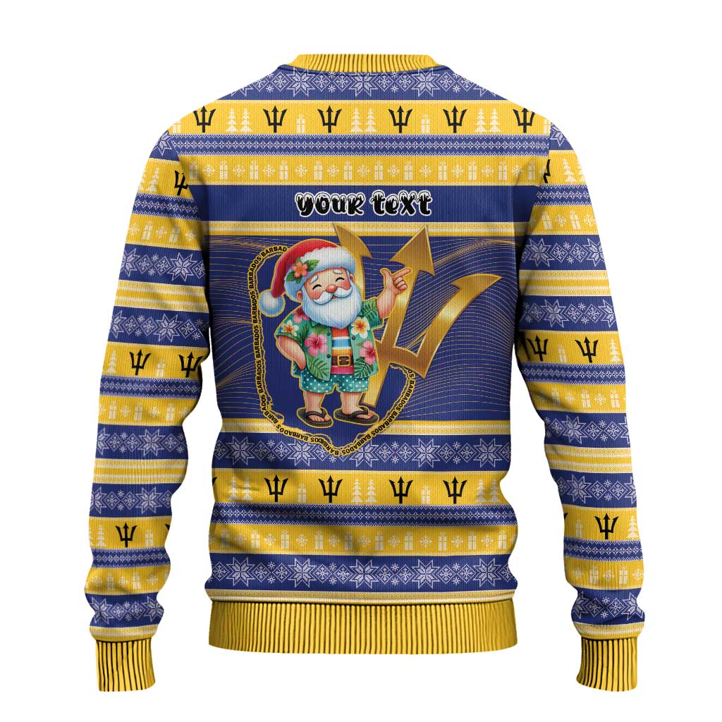 Personalized Barbados Christmas Ugly Christmas Sweater Bajan Map Santa Trident - Wonder Print Shop