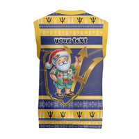 Personalized Barbados Christmas Knitted V-Neck Vest Bajan Map Santa Trident - Wonder Print Shop