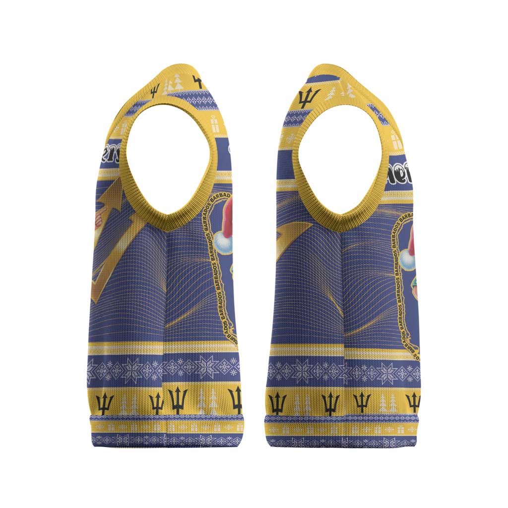 Personalized Barbados Christmas Knitted V-Neck Vest Bajan Map Santa Trident - Wonder Print Shop