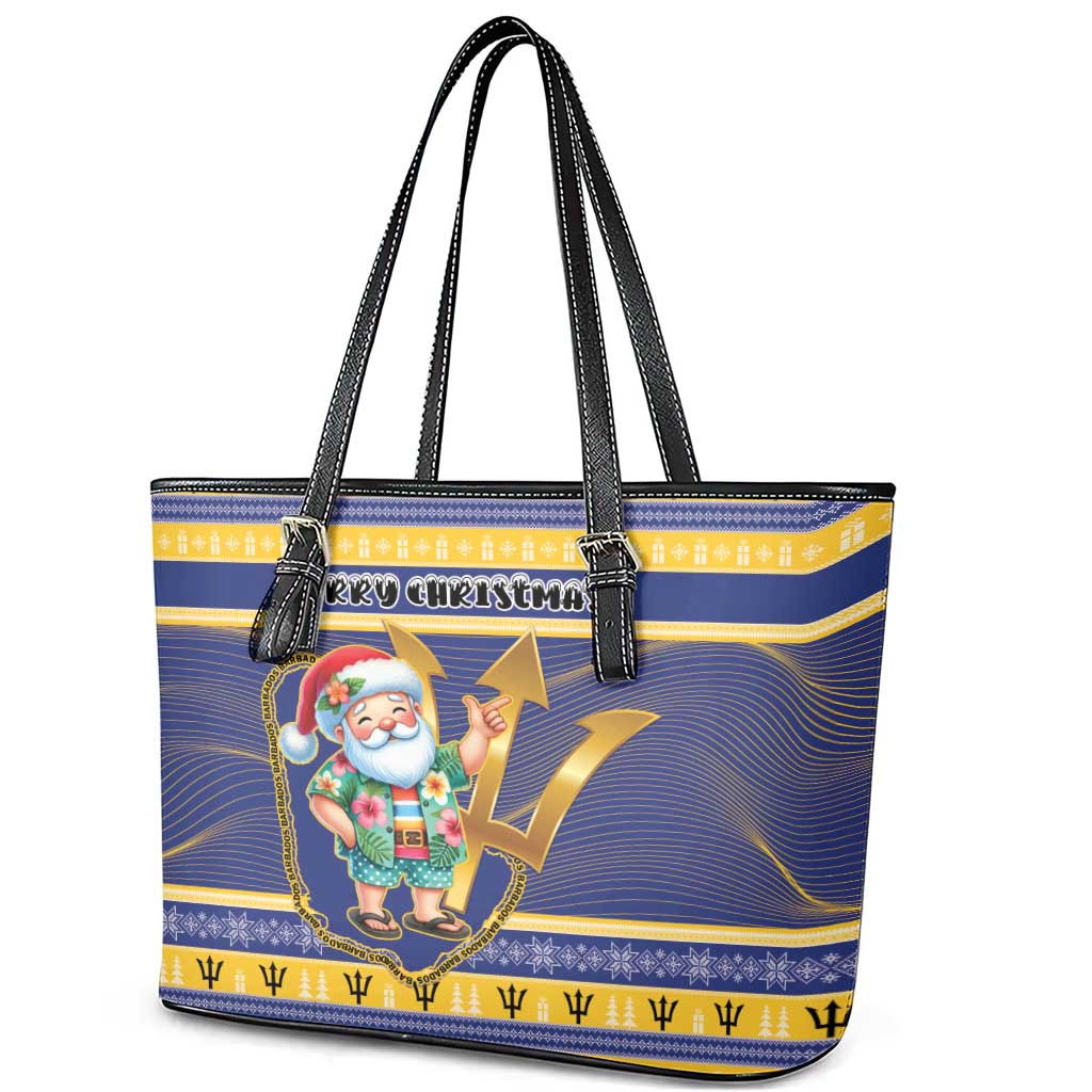 Barbados Christmas Leather Tote Bag Bajan Map Santa Trident - Wonder Print Shop