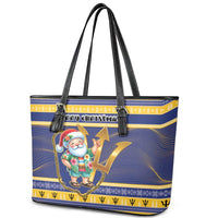 Barbados Christmas Leather Tote Bag Bajan Map Santa Trident - Wonder Print Shop