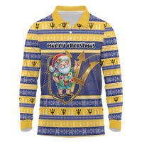 Personalized Barbados Christmas Long Sleeve Polo Shirt Bajan Map Santa Trident - Wonder Print Shop