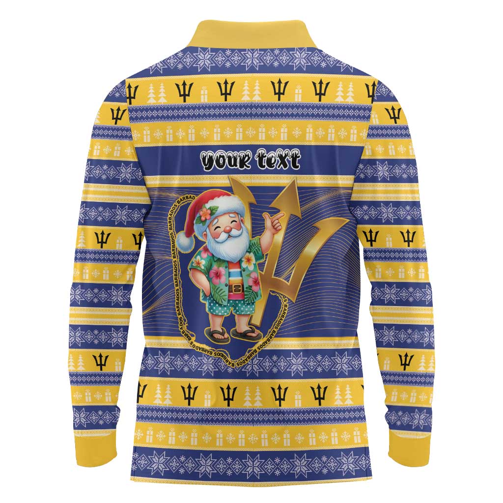 Personalized Barbados Christmas Long Sleeve Polo Shirt Bajan Map Santa Trident - Wonder Print Shop